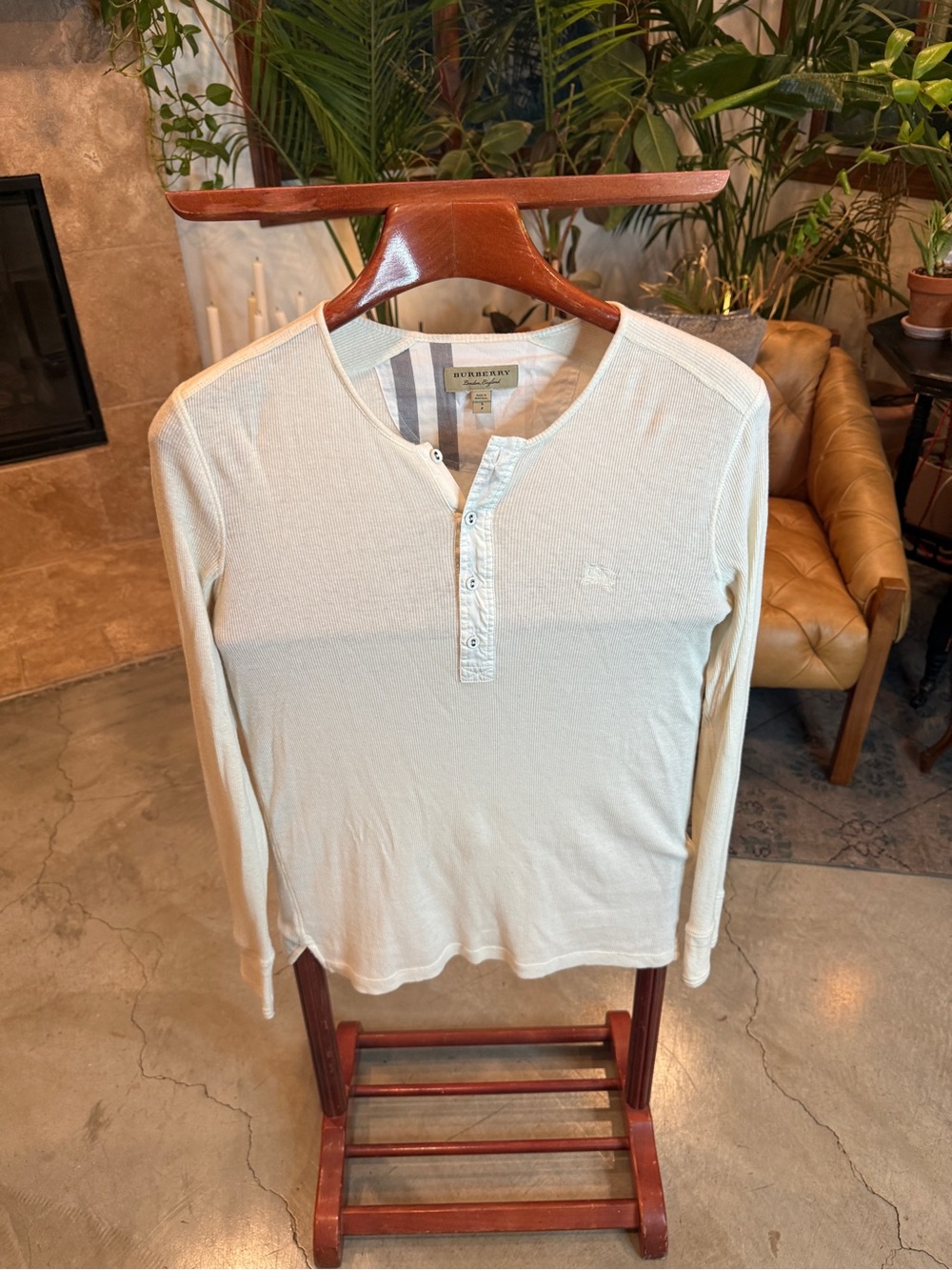 Burberry Cream Long-Sleeve Henley Tee